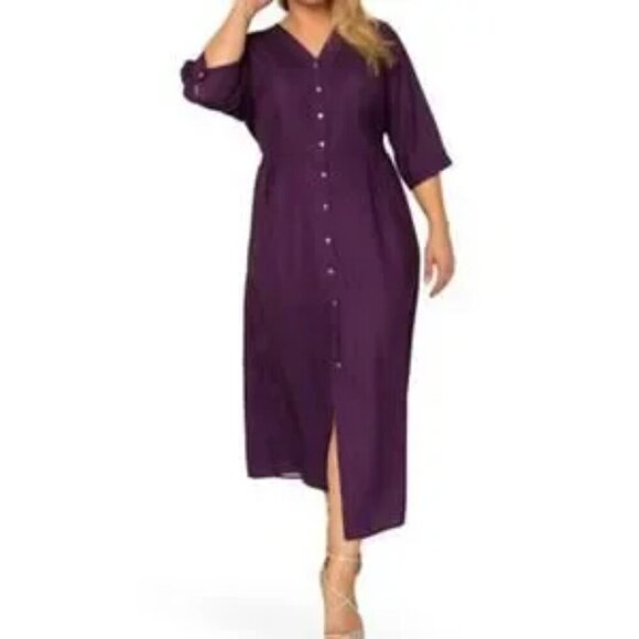 Standards & Practices Womens size 1X dress deep purple pintuck cuffed maxi NEW - Picture 1 of 7